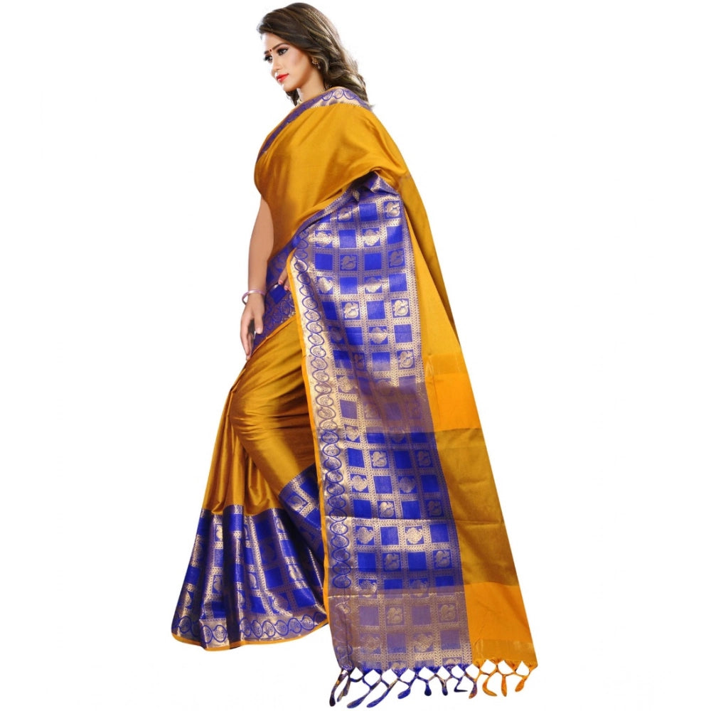 Snuggle Spot Women's Jacquard Woven Saree With Unstitched Blouse 5.5Mtr (Mustard)