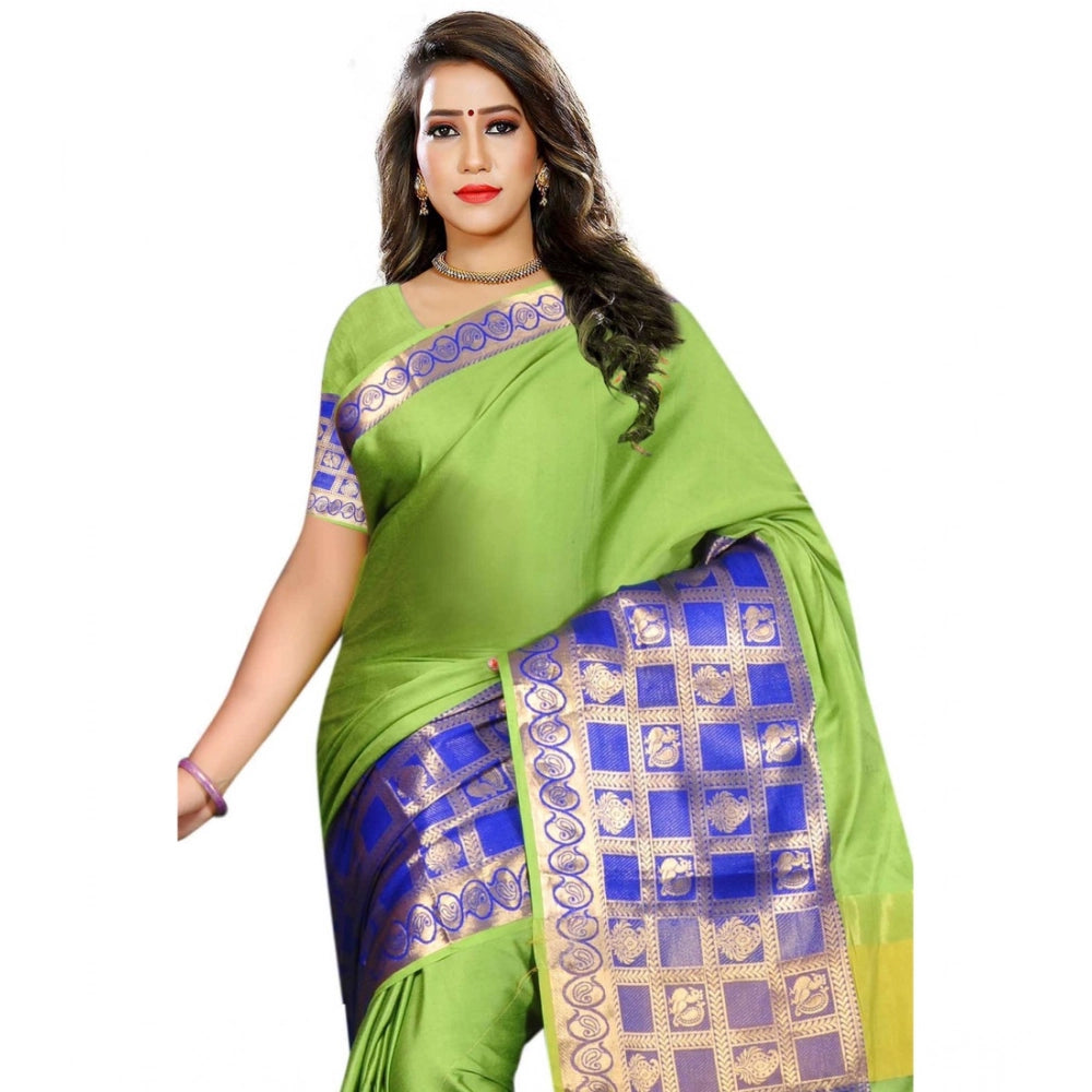 Snuggle Spot Women's Jacquard Woven Saree With Unstitched Blouse 5.5Mtr (Green)