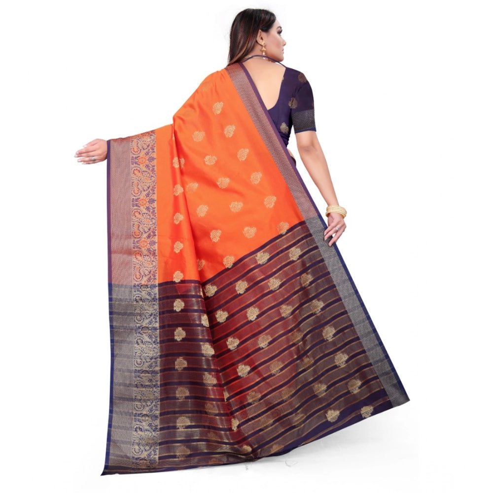 Snuggle Spot Women's Silk Blend Woven Saree With Unstitched Blouse 5.5Mtr (Orange)