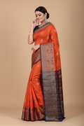 Snuggle Spot Women's Silk Blend Woven Saree With Unstitched Blouse 5.5Mtr (Orange)