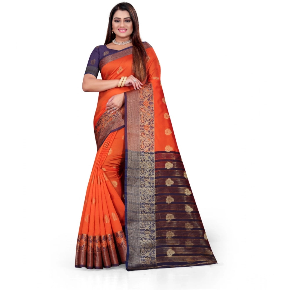 Snuggle Spot Women's Silk Blend Woven Saree With Unstitched Blouse 5.5Mtr (Orange)