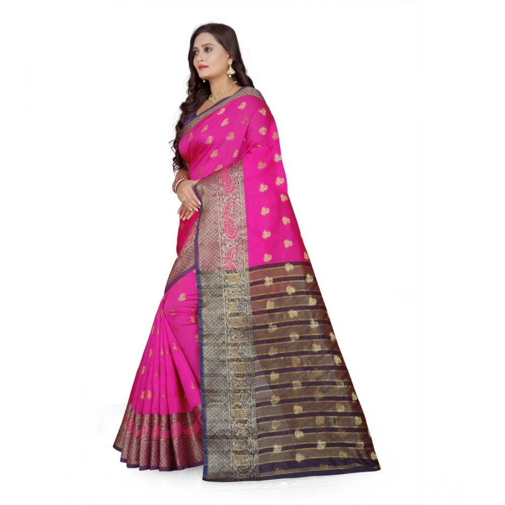 Snuggle Spot Women's Jacquard Woven Saree With Unstitched Blouse 5.5Mtr (Pink)