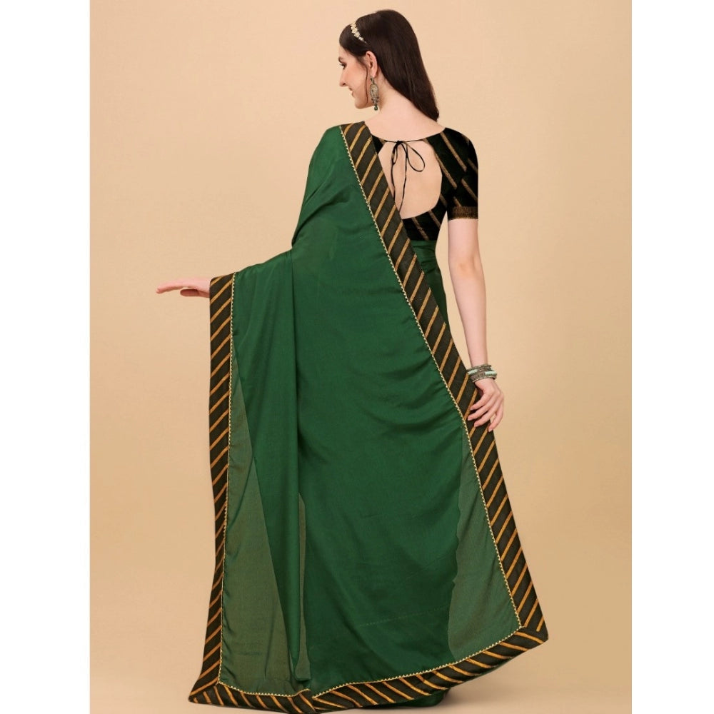 Snuggle Spot Women's Chiffon Self Design Saree With Unstitched Blouse 5.5Mtr (Green)