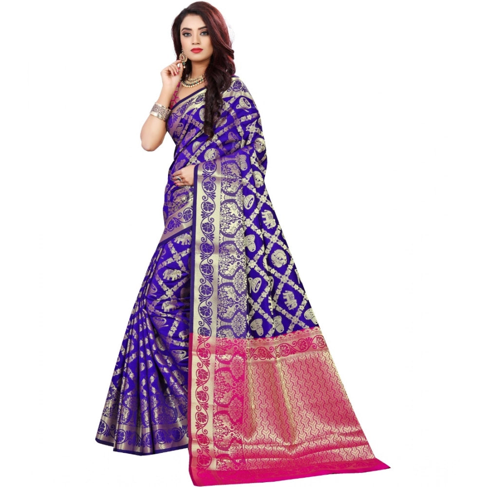 Snuggle Spot Women's Jacquard Woven Saree With Unstitched Blouse 5.5Mtr (Blue)