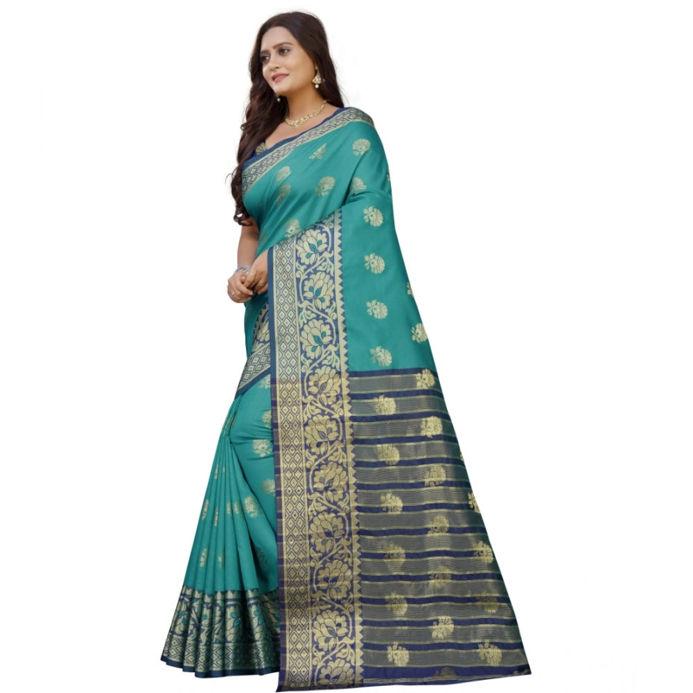 Snuggle Spot Women's Silk Blend Woven Saree With Unstitched Blouse 5.5Mtr (Dark Blue-Green)