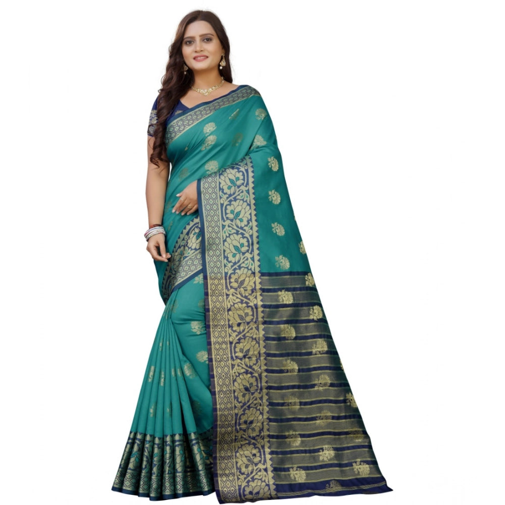 Snuggle Spot Women's Silk Blend Woven Saree With Unstitched Blouse 5.5Mtr (Dark Blue-Green)