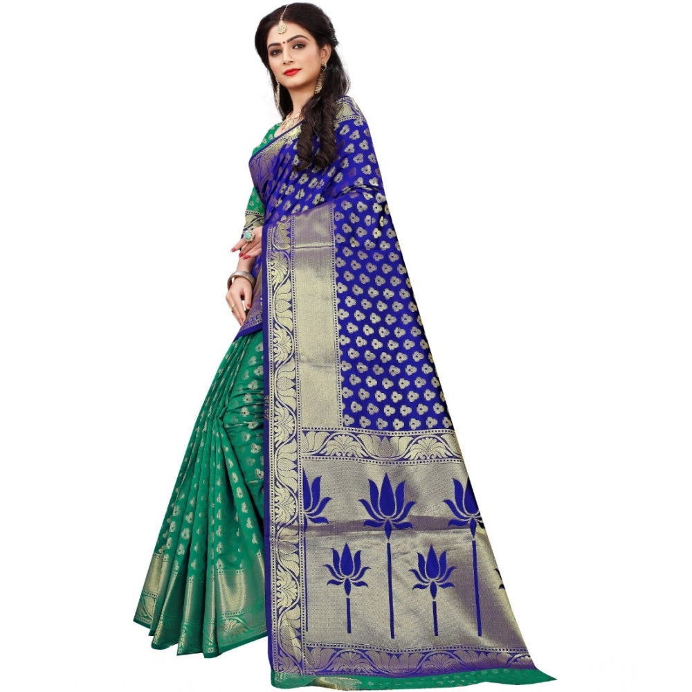 Snuggle Spot Women's Jacquard Woven Saree With Unstitched Blouse 5.5Mtr (Green)