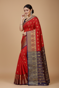 Snuggle Spot Women's Silk Blend Woven Saree With Unstitched Blouse 5.5Mtr (Purple-Red)