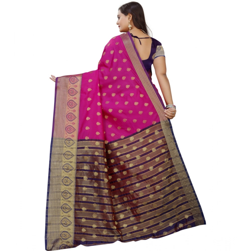 Snuggle Spot Women's Silk Blend Woven Saree With Unstitched Blouse 5.5Mtr (Purple-Pink)