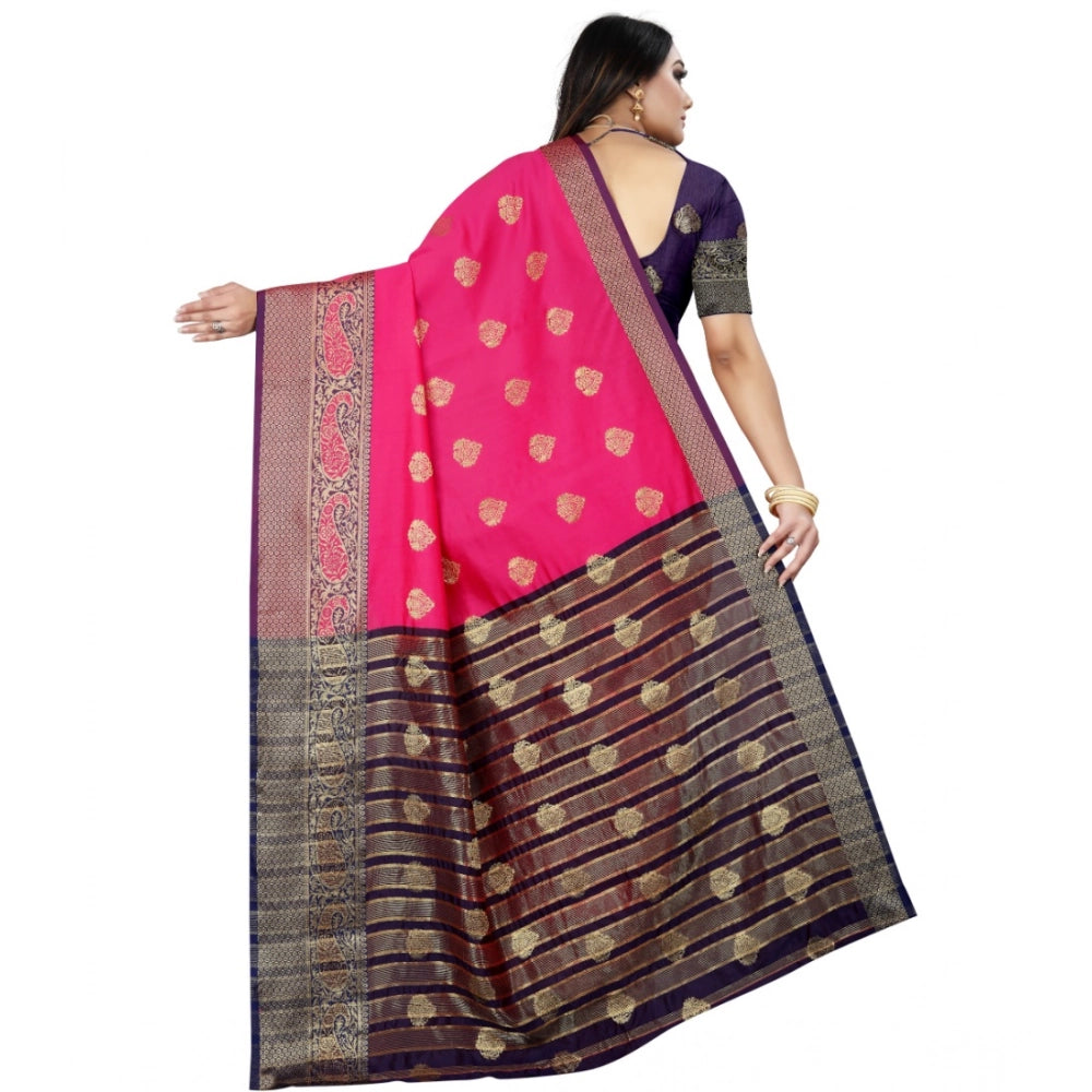 Snuggle Spot Women's Silk Blend Woven Saree With Unstitched Blouse 5.5Mtr (Purple-Pink)
