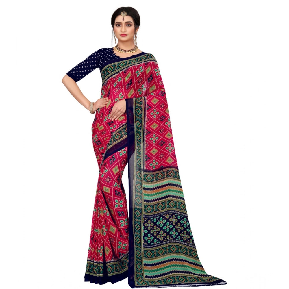 Snuggle Spot Women's Georgette Floral Print Saree With Unstitched Blouse 5.5Mtr (Pink)