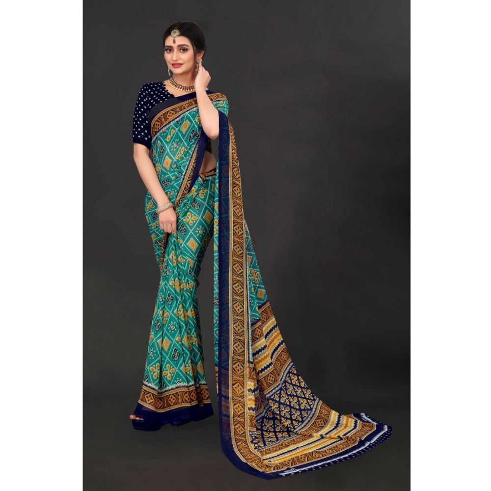 Snuggle Spot Women's Georgette Floral Print Saree With Unstitched Blouse 5.5Mtr (Dark Green)