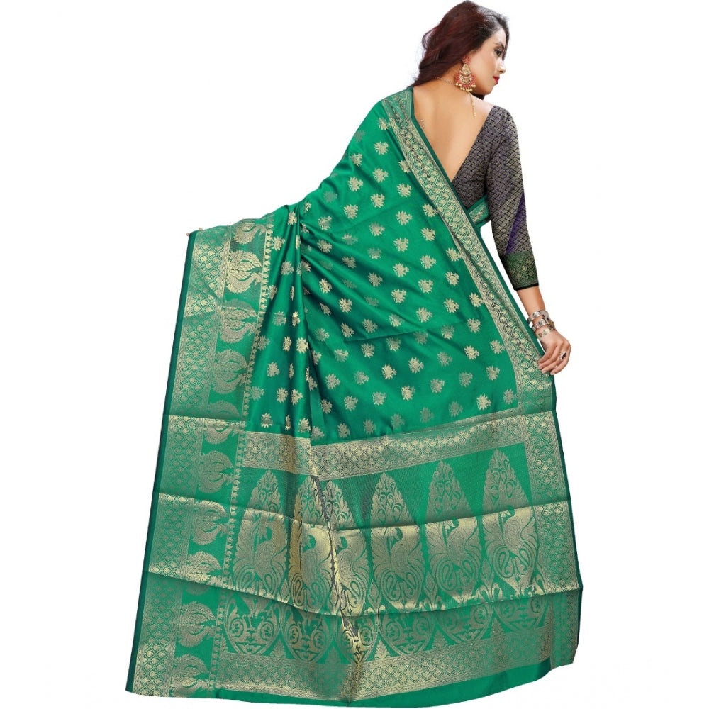 Snuggle Spot Women's Jacquard Woven Saree With Unstitched Blouse 5.5Mtr (Green)