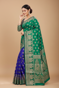 Snuggle Spot Women's Jacquard Woven Saree With Unstitched Blouse 5.5Mtr (Green)