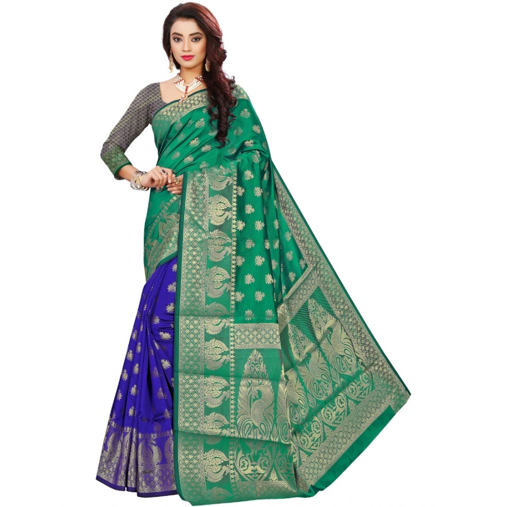 Snuggle Spot Women's Jacquard Woven Saree With Unstitched Blouse 5.5Mtr (Green)