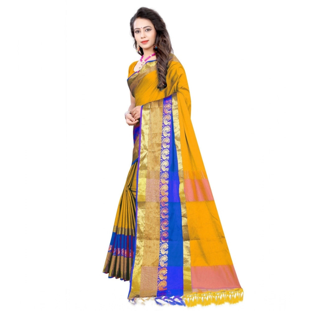 Snuggle Spot Women's Jacquard Woven Saree With Unstitched Blouse 5.5Mtr (Yellow)