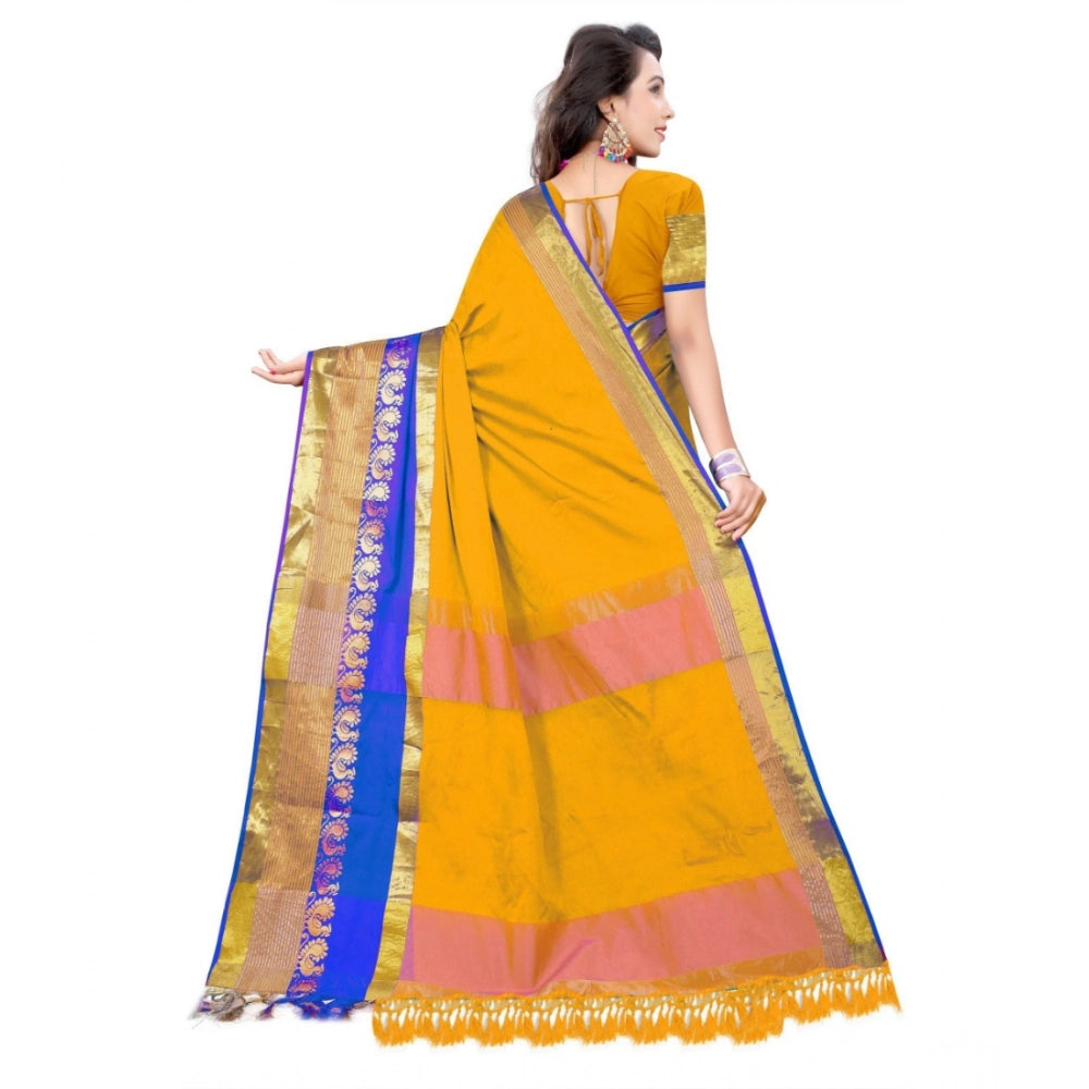Snuggle Spot Women's Jacquard Woven Saree With Unstitched Blouse 5.5Mtr (Yellow)