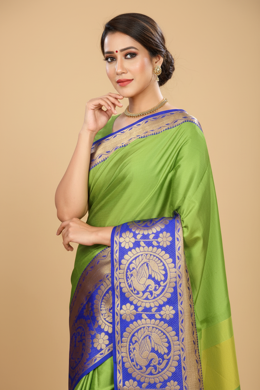 Snuggle Spot Women's Jacquard Woven Saree With Unstitched Blouse 5.5Mtr (Green)