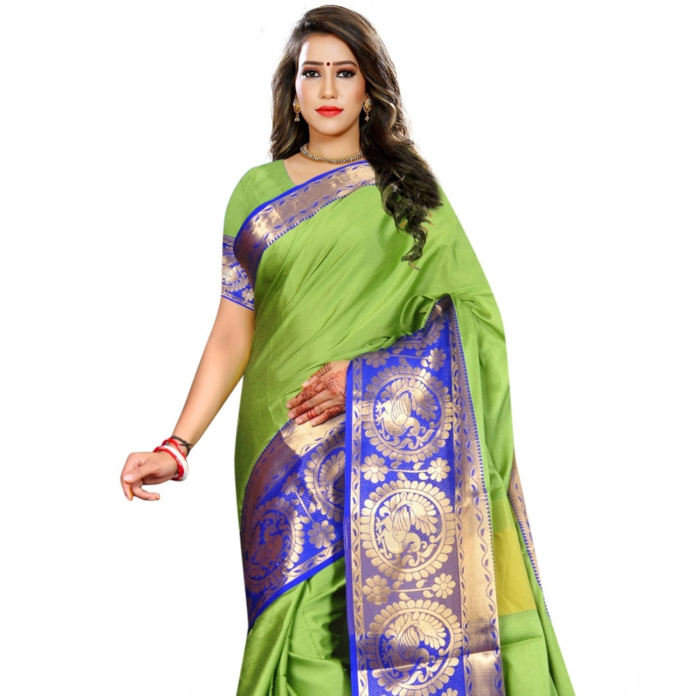 Snuggle Spot Women's Jacquard Woven Saree With Unstitched Blouse 5.5Mtr (Green)