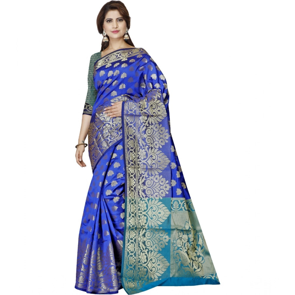 Snuggle Spot Women's Jacquard Woven Saree With Unstitched Blouse 5.5Mtr (Dark Blue)
