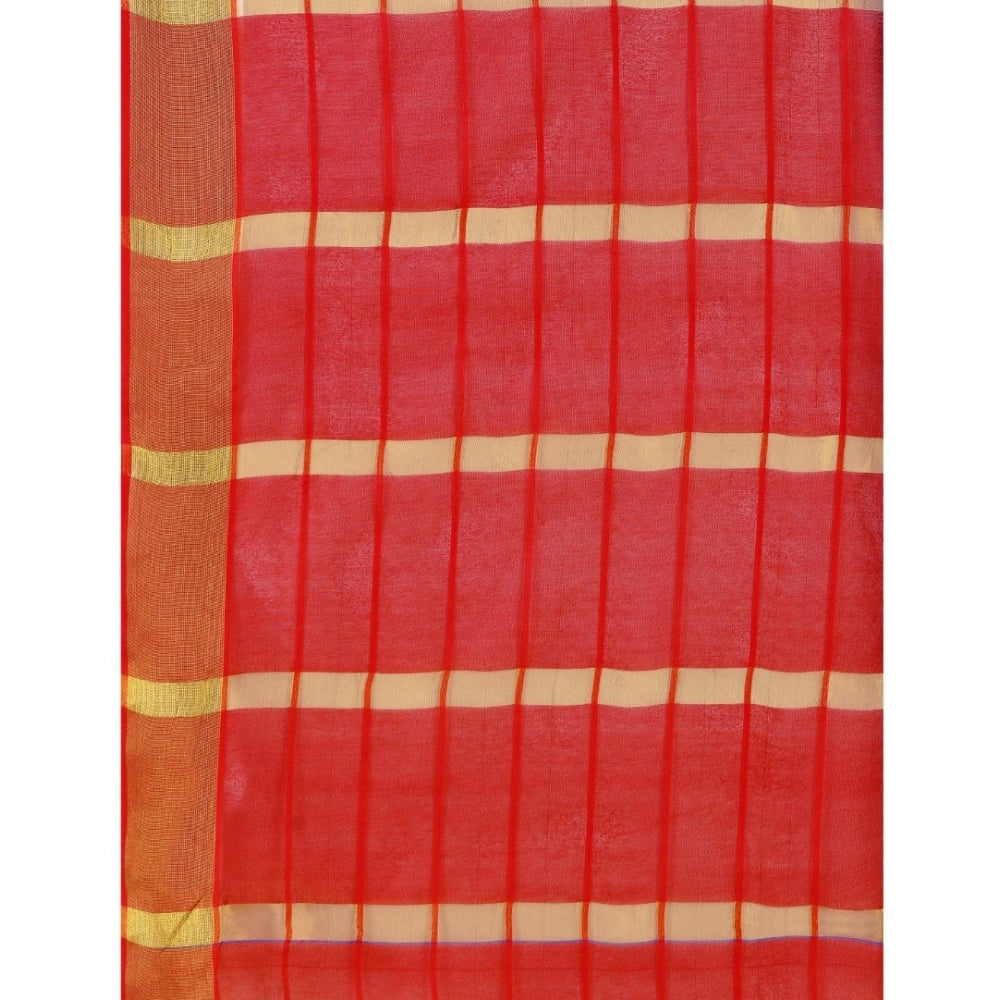 Snuggle Spot Women's Cotton Silk Checkered Saree With Unstitched Blouse 5.5Mtr (Blue)