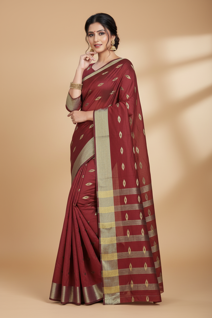 Snuggle Spot Women's Silk Blend Woven Saree With Unstitched Blouse 5.5Mtr (Red)