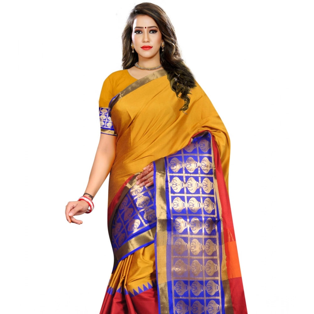 Snuggle Spot Women's Jacquard Woven Saree With Unstitched Blouse 5.5Mtr (Mustard)