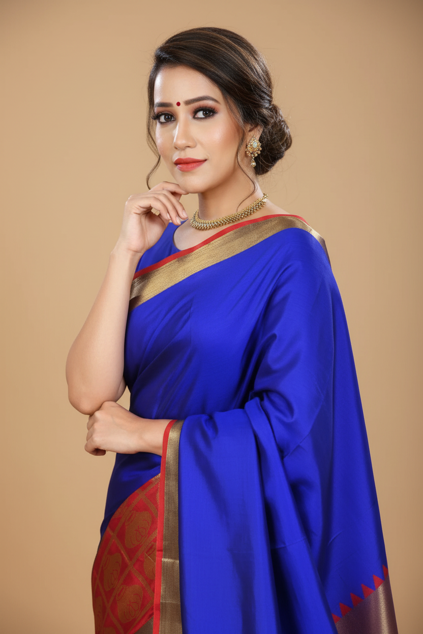 Snuggle Spot Women's Jacquard Woven Saree With Unstitched Blouse 5.5Mtr (Blue)