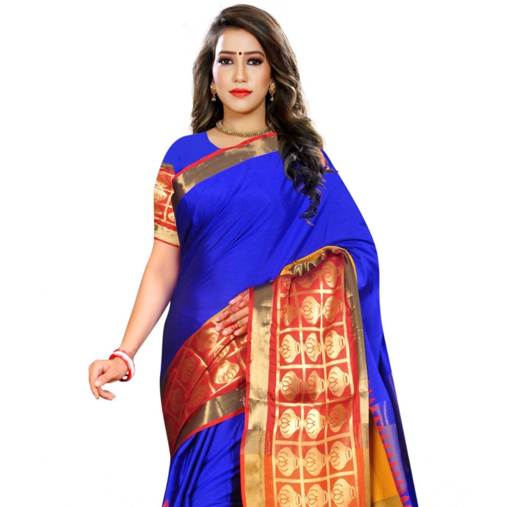 Snuggle Spot Women's Jacquard Woven Saree With Unstitched Blouse 5.5Mtr (Blue)