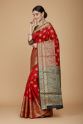 Snuggle Spot Women's Jacquard Woven Saree With Unstitched Blouse 5.5Mtr (Red)