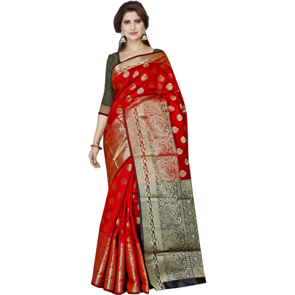 Snuggle Spot Women's Jacquard Woven Saree With Unstitched Blouse 5.5Mtr (Red)