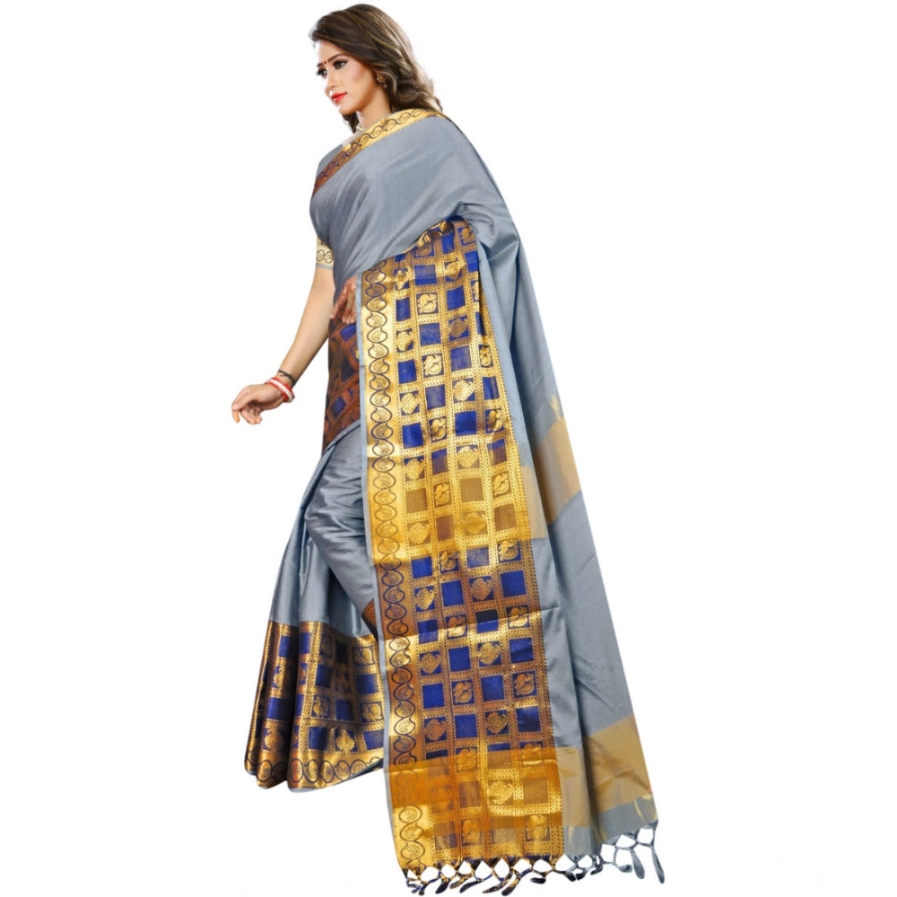 Snuggle Spot Women's Jacquard Woven Saree With Unstitched Blouse 5.5Mtr (Light Blue)