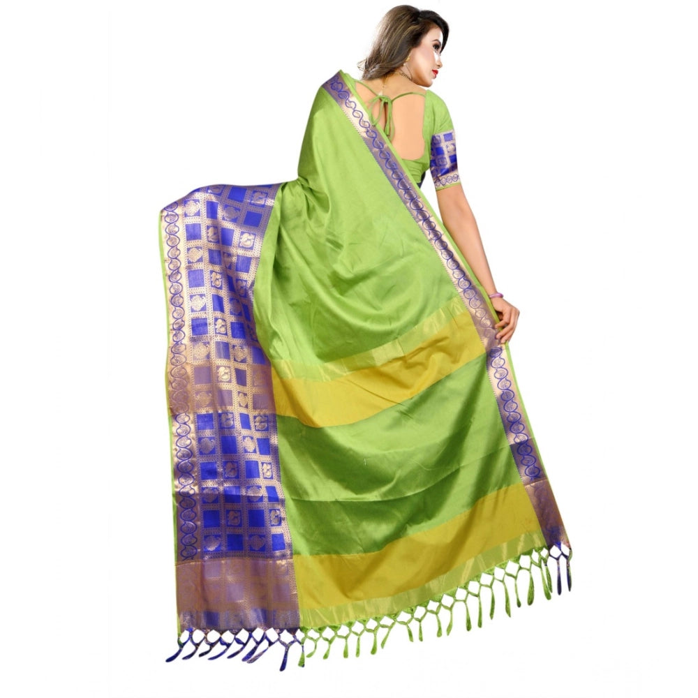 Snuggle Spot Women's Jacquard Woven Saree With Unstitched Blouse 5.5Mtr (Green)