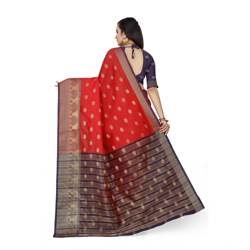 Snuggle Spot Women's Jacquard Woven Saree With Unstitched Blouse 5.5Mtr (Red)