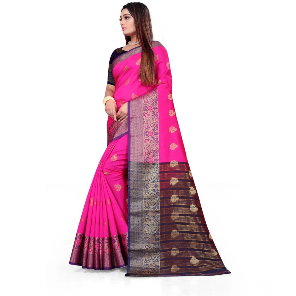 Snuggle Spot Women's Silk Blend Woven Saree With Unstitched Blouse 5.5Mtr (Pink)