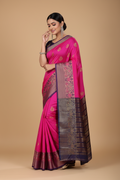 Snuggle Spot Women's Silk Blend Woven Saree With Unstitched Blouse 5.5Mtr (Pink)