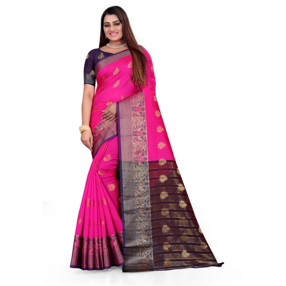 Snuggle Spot Women's Silk Blend Woven Saree With Unstitched Blouse 5.5Mtr (Pink)
