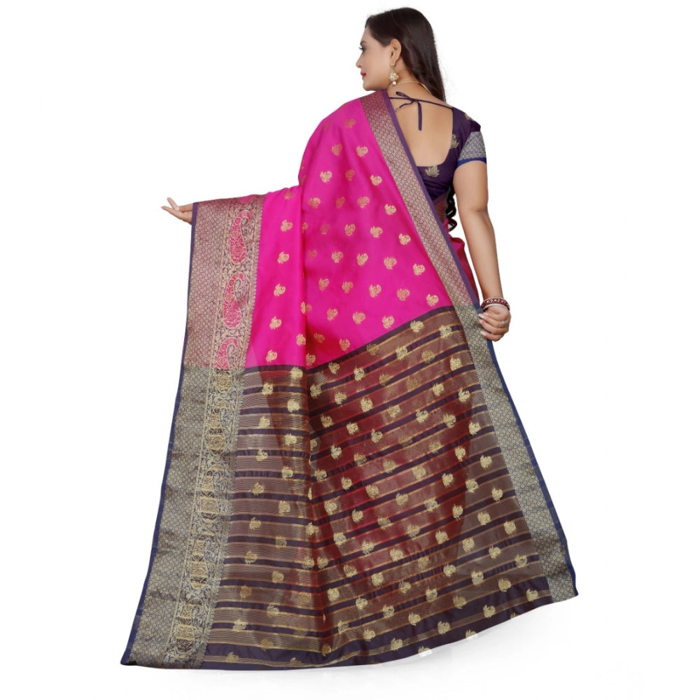 Snuggle Spot Women's Jacquard Woven Saree With Unstitched Blouse 5.5Mtr (Pink)