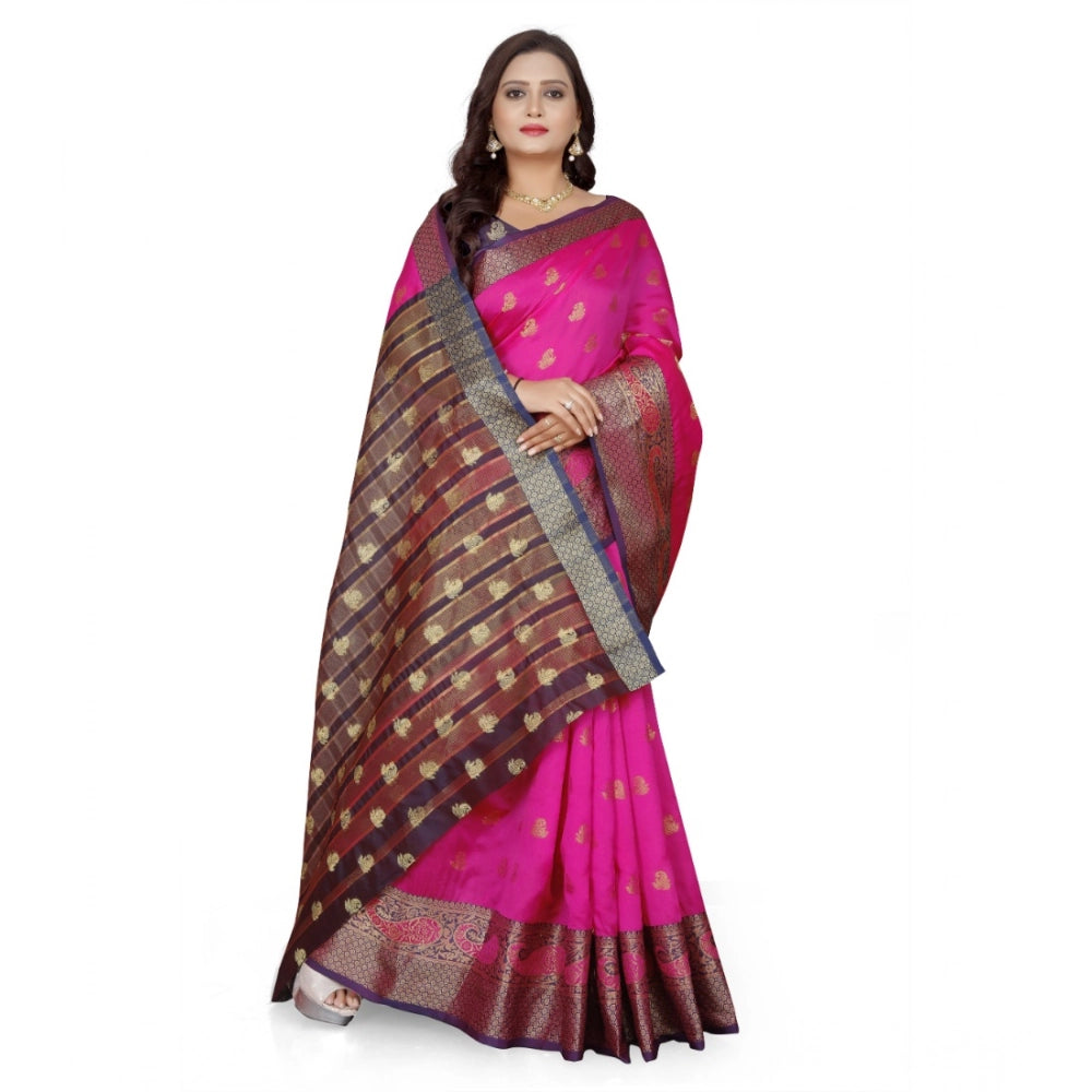 Snuggle Spot Women's Jacquard Woven Saree With Unstitched Blouse 5.5Mtr (Pink)
