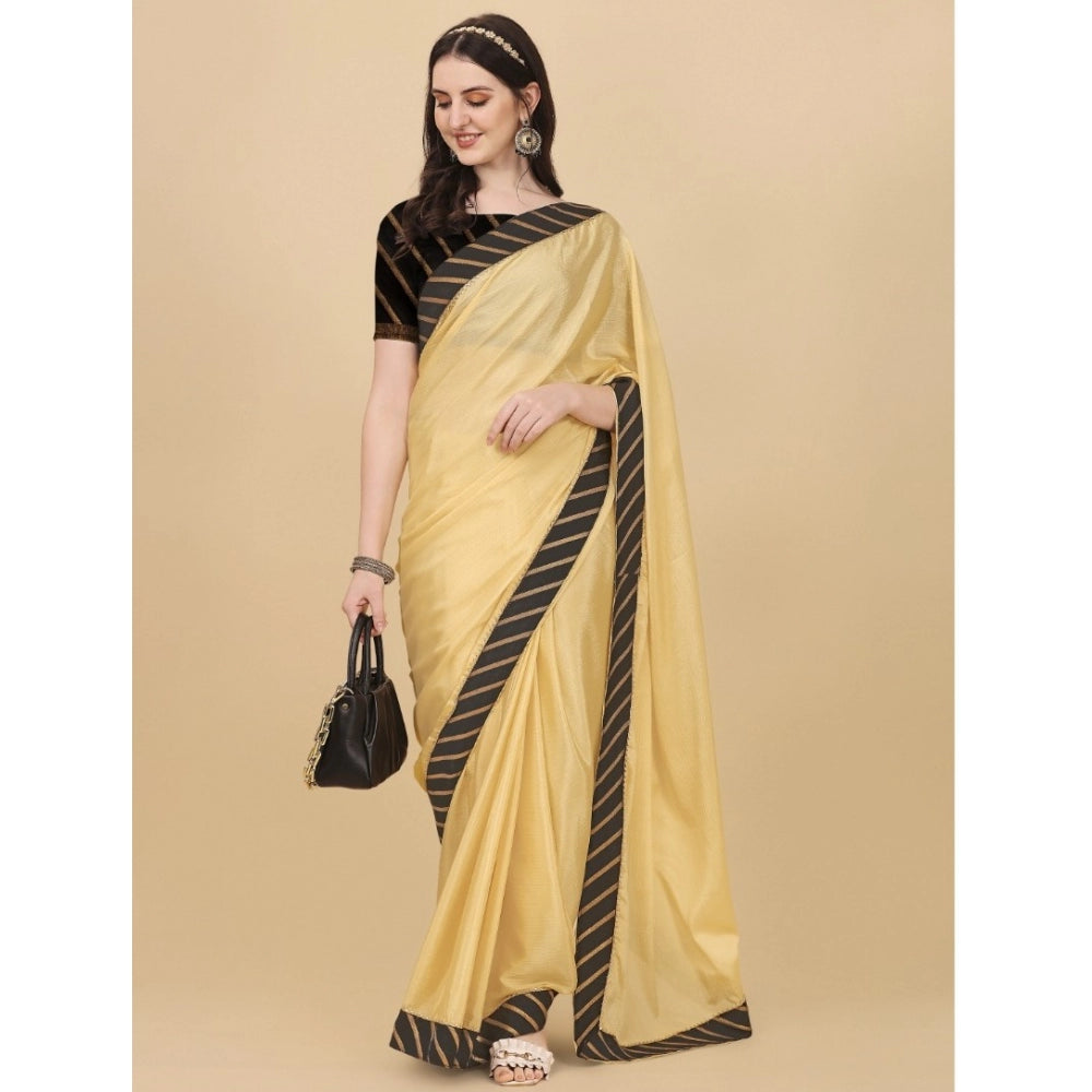 Snuggle Spot Women's Chiffon Self Design Saree With Unstitched Blouse 5.5Mtr (Yellow)