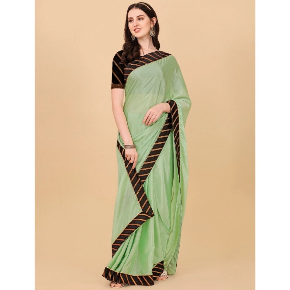 Snuggle Spot Women's Chiffon Self Design Saree With Unstitched Blouse 5.5Mtr (Light Green)