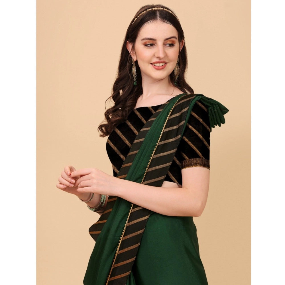 Snuggle Spot Women's Chiffon Self Design Saree With Unstitched Blouse 5.5Mtr (Green)