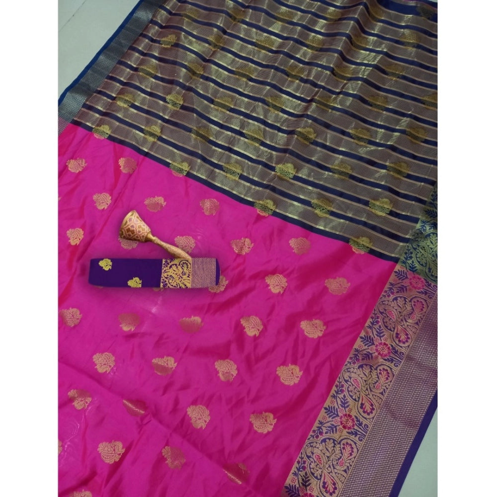 Snuggle Spot Women's Silk Blend Woven Saree With Unstitched Blouse 5.5Mtr (Pink)