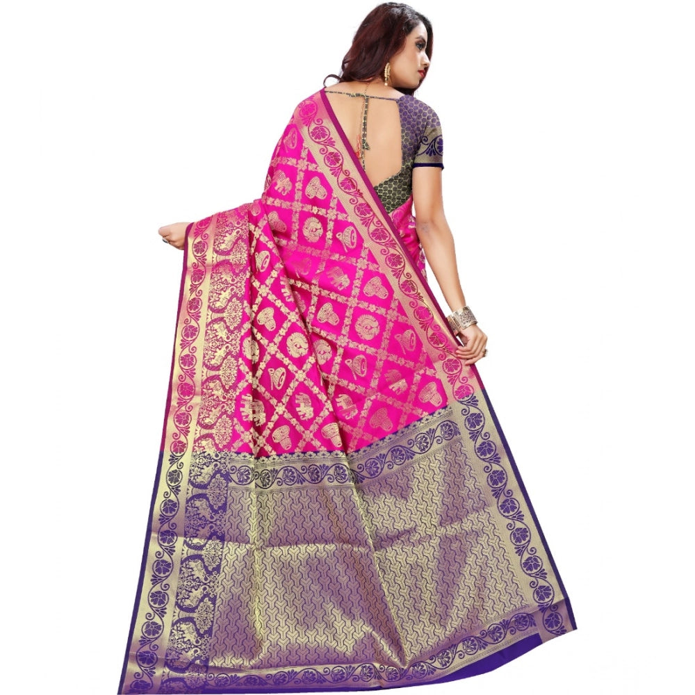 Snuggle Spot Women's Jacquard Woven Saree With Unstitched Blouse 5.5Mtr (Pink)