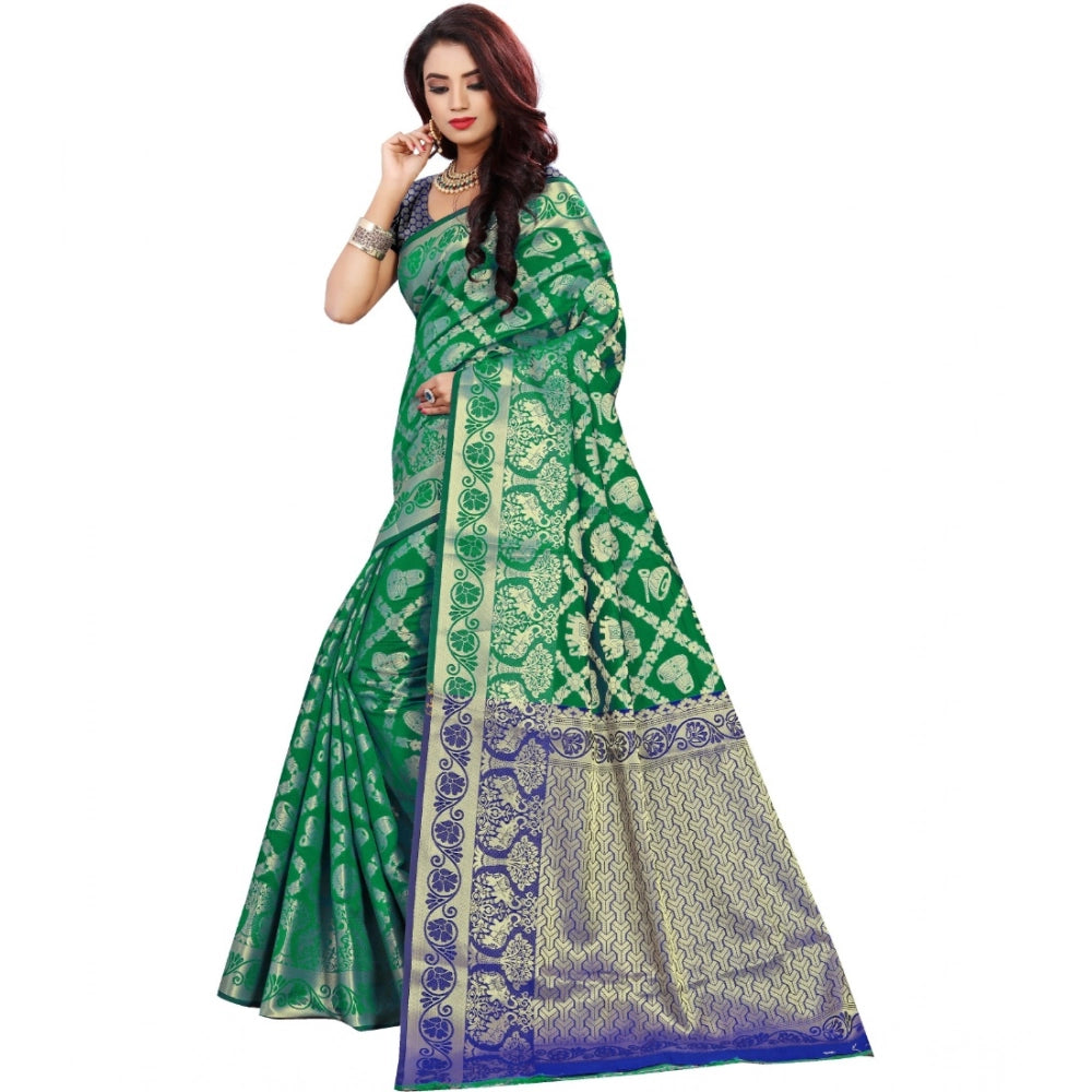 Snuggle Spot Women's Jacquard Woven Saree With Unstitched Blouse 5.5Mtr (Green)
