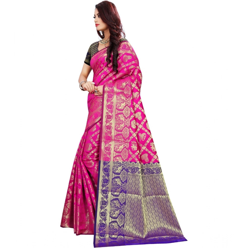 Snuggle Spot Women's Jacquard Woven Saree With Unstitched Blouse 5.5Mtr (Pink)