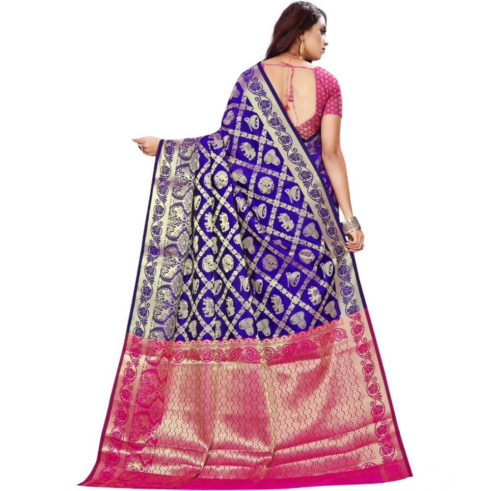 Snuggle Spot Women's Jacquard Woven Saree With Unstitched Blouse 5.5Mtr (Blue)