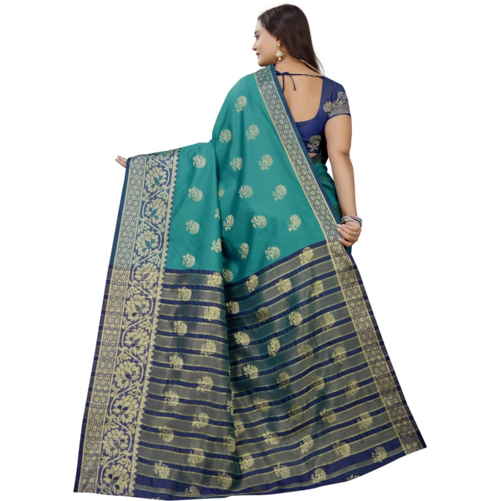 Snuggle Spot Women's Silk Blend Woven Saree With Unstitched Blouse 5.5Mtr (Dark Blue-Green)