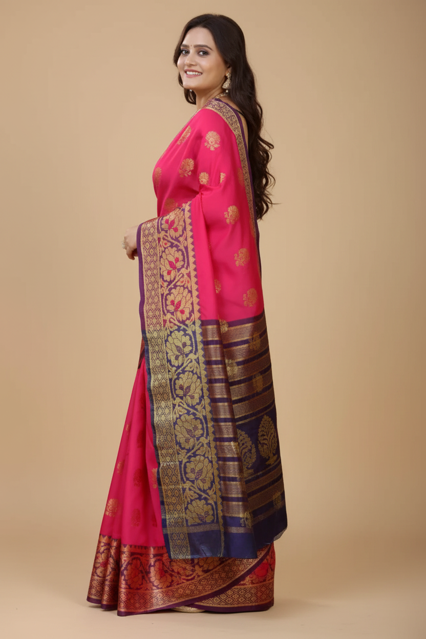 Snuggle Spot Women's Silk Blend Woven Saree With Unstitched Blouse 5.5Mtr (Multicolor)