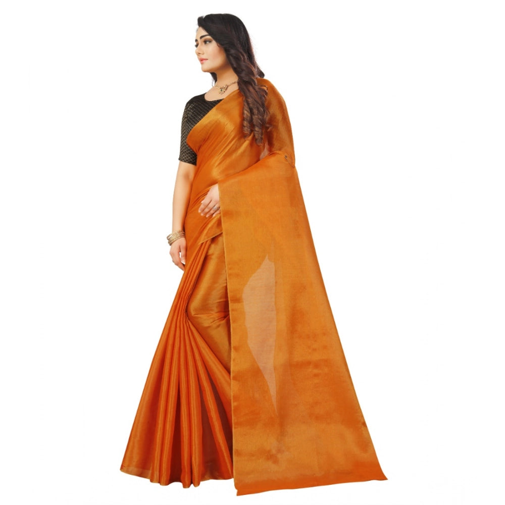 Snuggle Spot Women's Cotton Silk Self Design Saree With Unstitched Blouse 5.5Mtr (Orange)